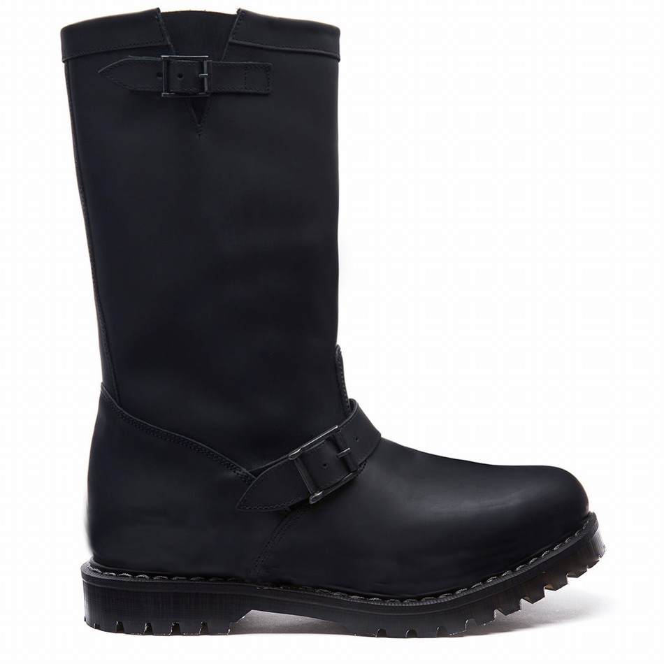Solovair Greasy Biker Boots Dame Sort | SC0-1000-BG-G-065
