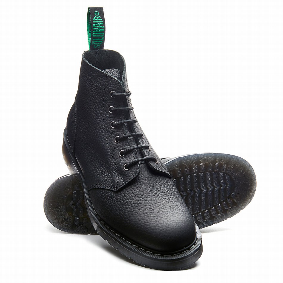 Solovair Greasy Grain 6 Eye Astronaut Støvler Herre Sort | S6-969-BG-SoftG-G-030