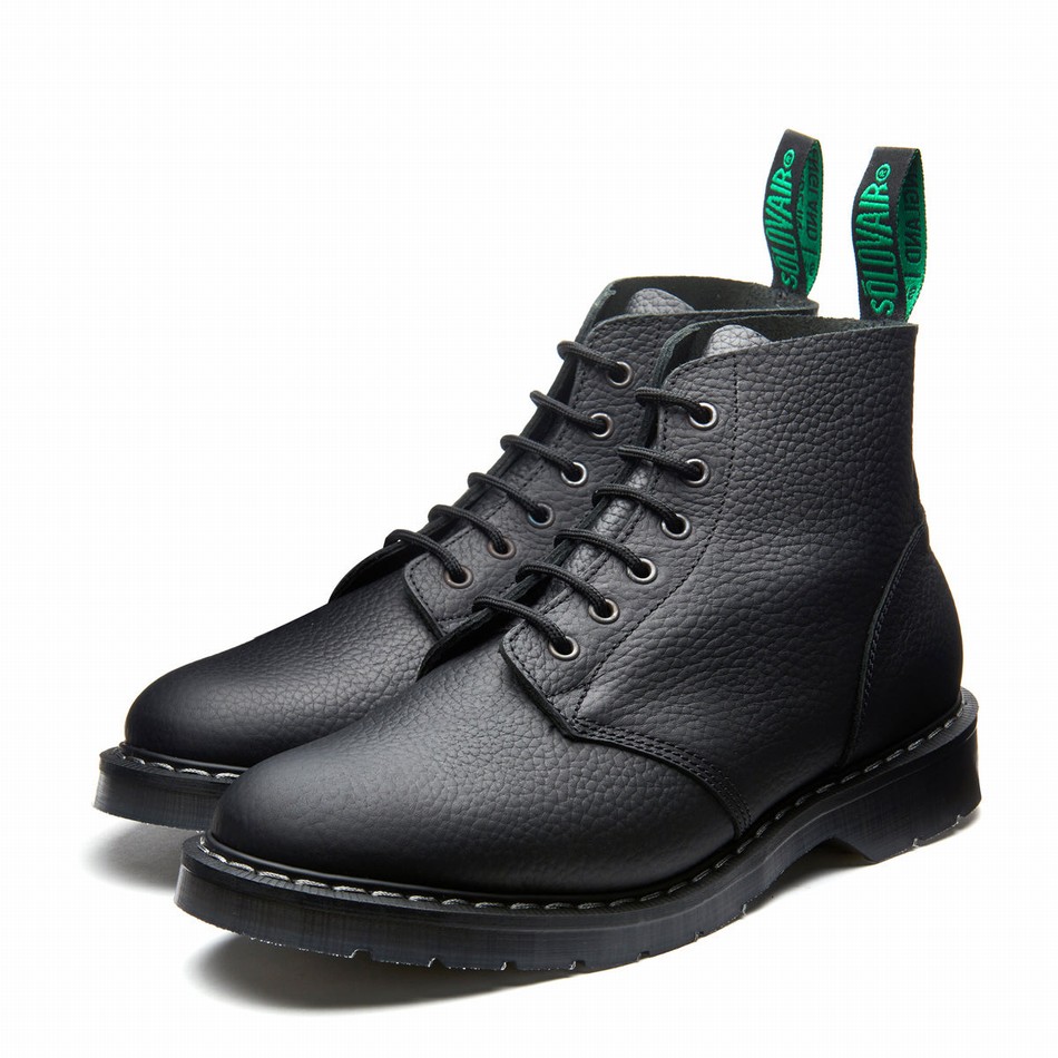 Solovair Greasy Grain 6 Eye Astronaut Støvler Herre Sort | S6-969-BG-SoftG-G-030