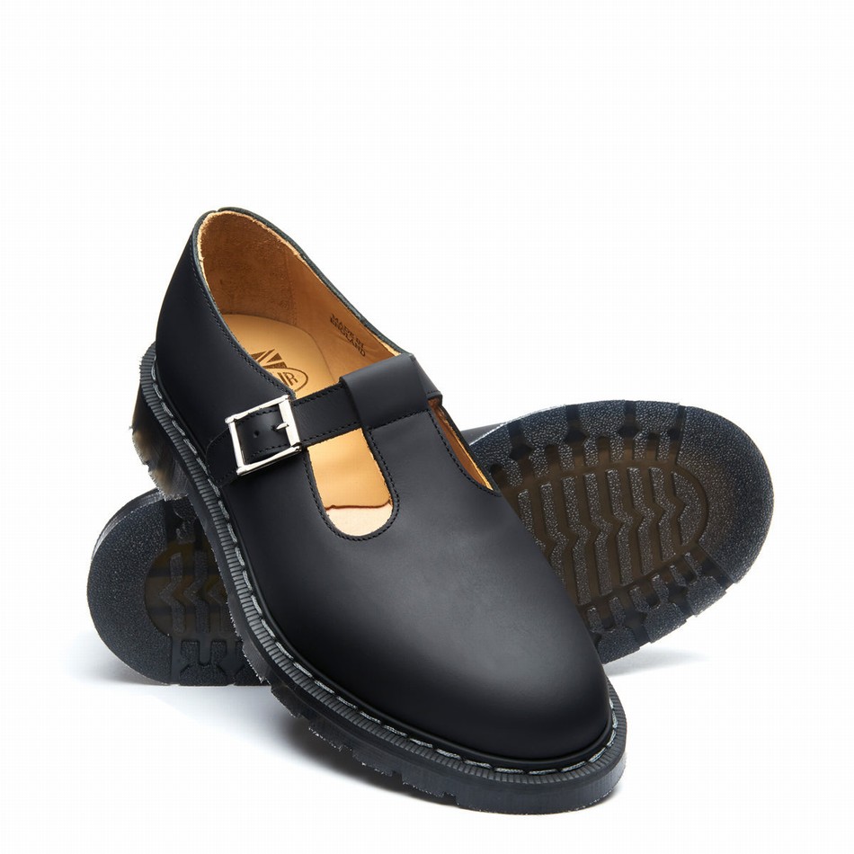 Solovair Greasy Mary Jane Sko Herre Sort | S0-393-BG-G-030