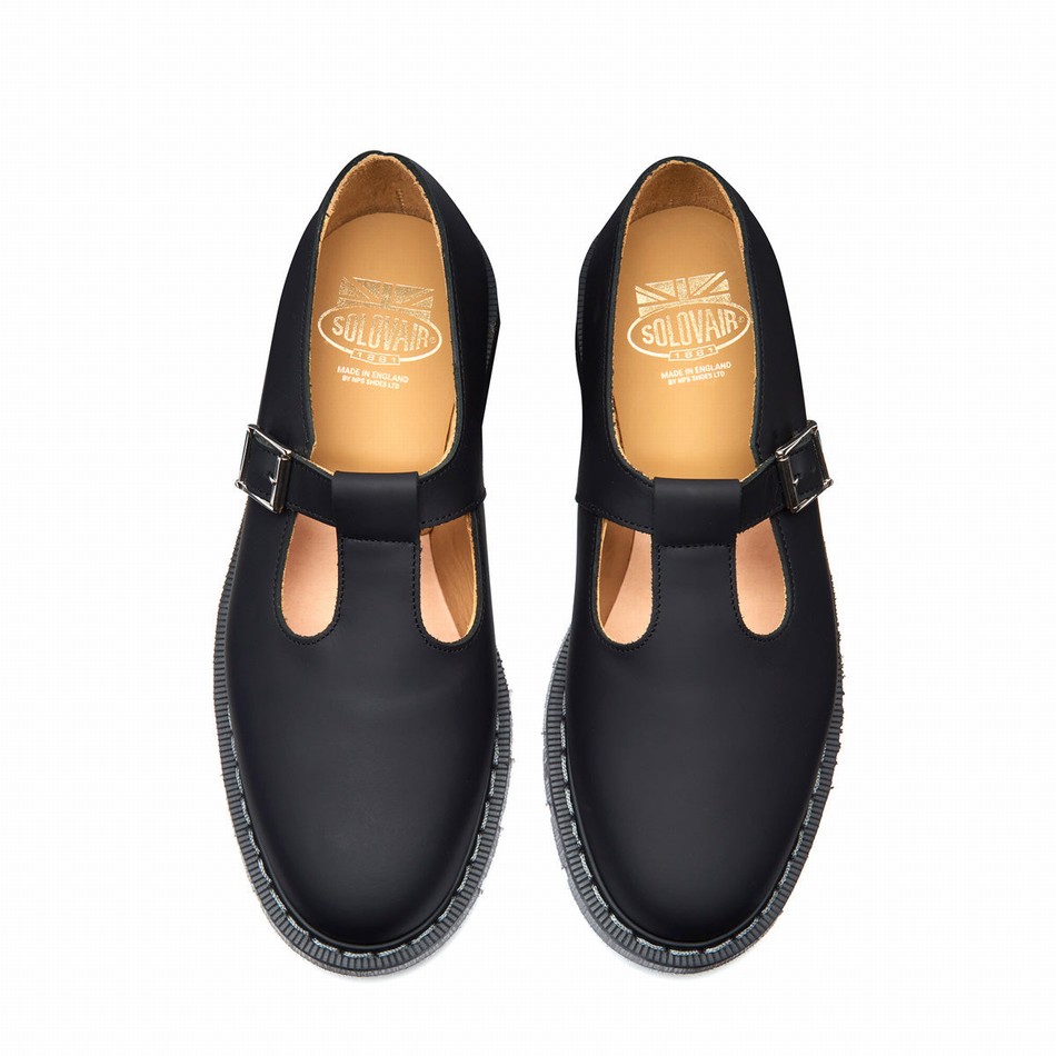 Solovair Greasy Mary Jane Sko Herre Sort | S0-393-BG-G-030