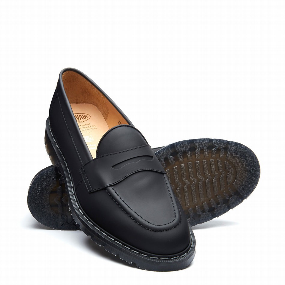 Solovair Greasy Penny Loafers Herre Sort | S0-970-BG-G-030