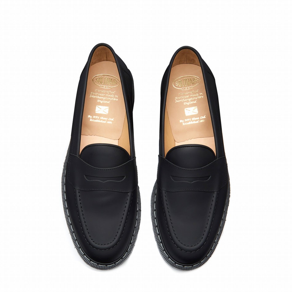 Solovair Greasy Penny Loafers Herre Sort | S0-970-BG-G-030
