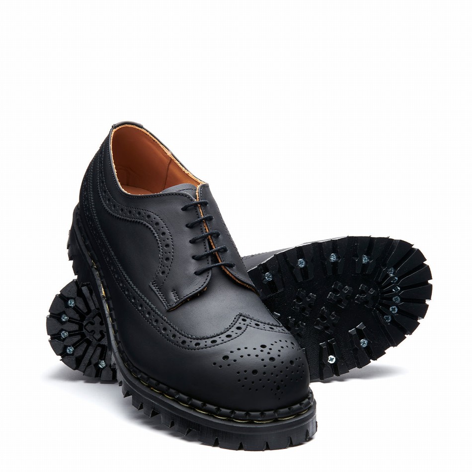Solovair Greasy Steel Toe American Brogue Sko Herre Sort | GF5-1812-BG-035