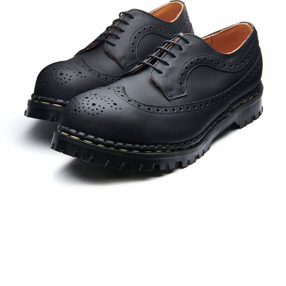 Solovair Greasy Steel Toe American Brogue Sko Herre Sort | GF5-1812-BG-035