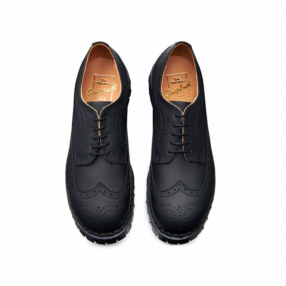 Solovair Greasy Steel Toe American Brogue Sko Herre Sort | GF5-1812-BG-035