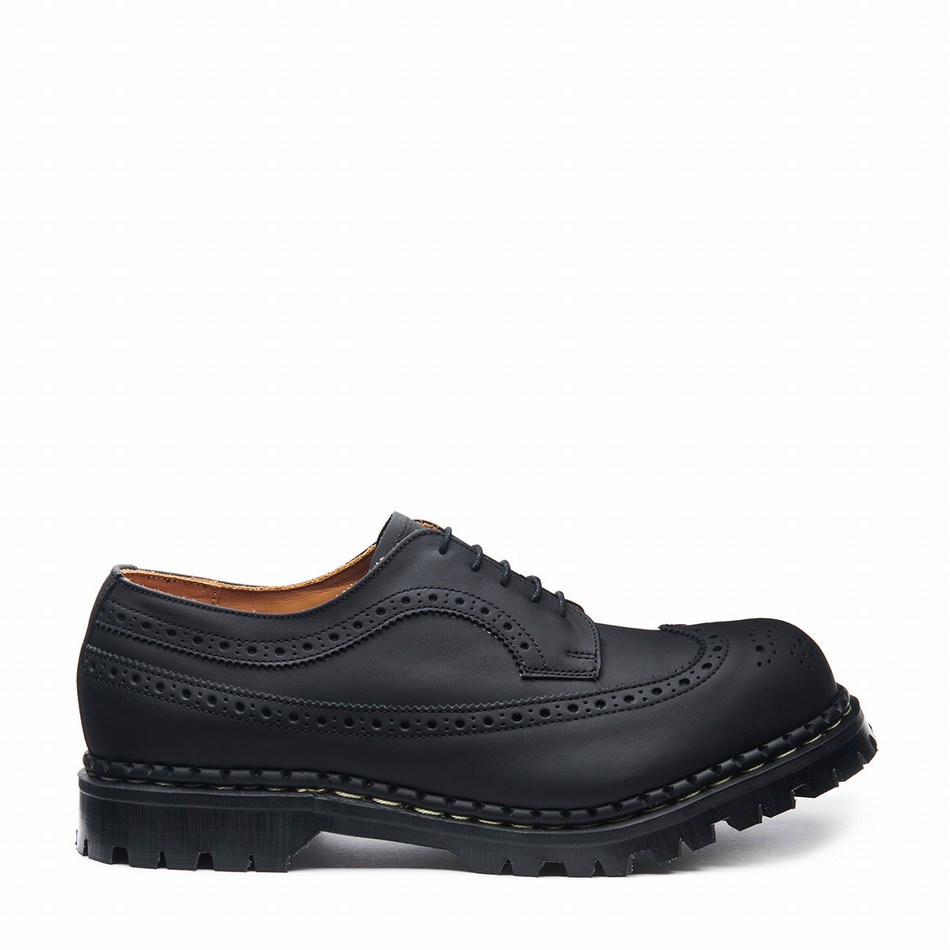 Solovair Greasy Steel Toe American Brogue Sko Herre Sort | GF5-1812-BG-035