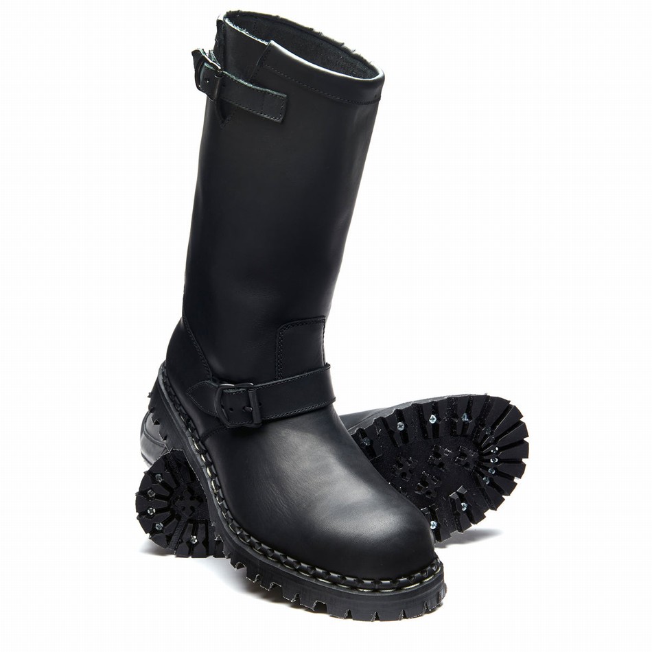 Solovair Greasy Steel Toe Capped Biker Boots Dame Sort | GF0-11000-BG-035