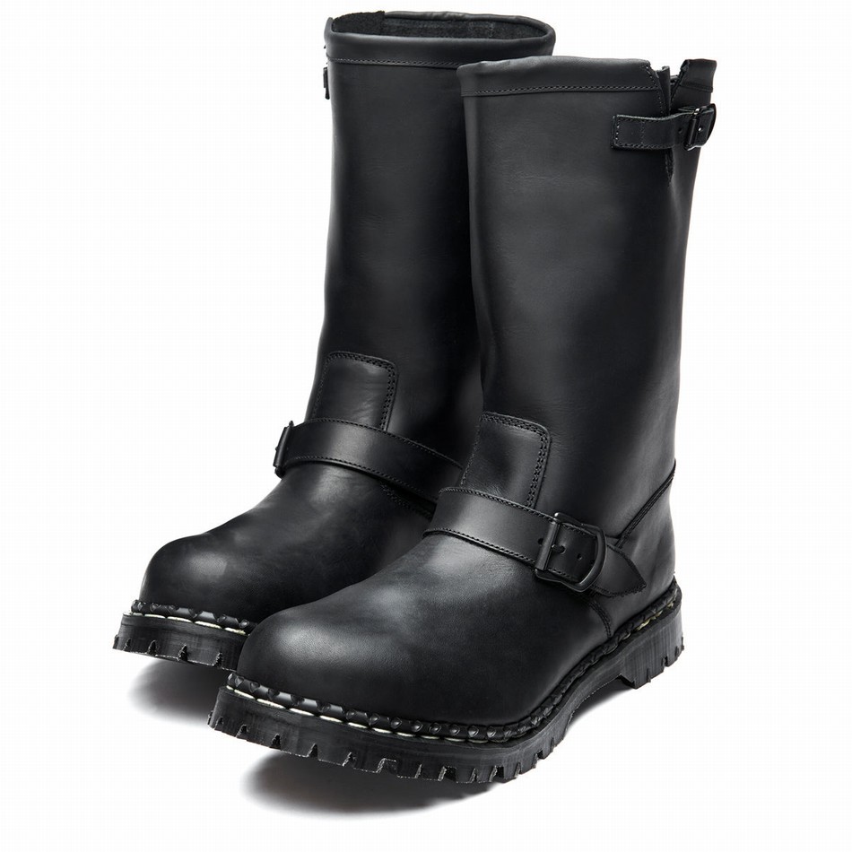 Solovair Greasy Steel Toe Capped Biker Boots Dame Sort | GF0-11000-BG-035