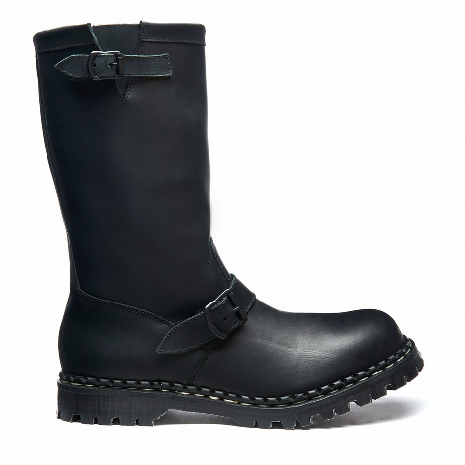 Solovair Greasy Steel Toe Capped Biker Boots Dame Sort | GF0-11000-BG-035