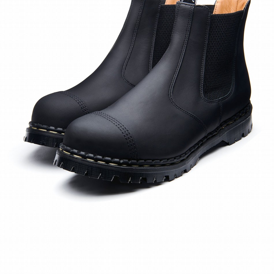 Solovair Greasy Steel Toe Capped Dealer Støvler Herre Sort | GF0-1910-BG-040