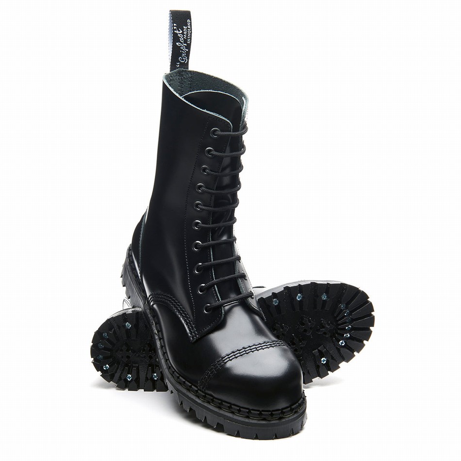 Solovair Hi-Shine 10 Eye Steel Toe Capped Derby Støvler Herre Sort | GF10-1980-BK-030