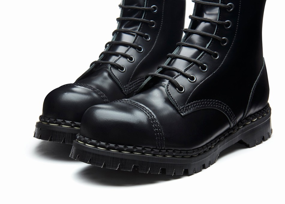 Solovair Hi-Shine 10 Eye Steel Toe Capped Derby Støvler Herre Sort | GF10-1980-BK-030