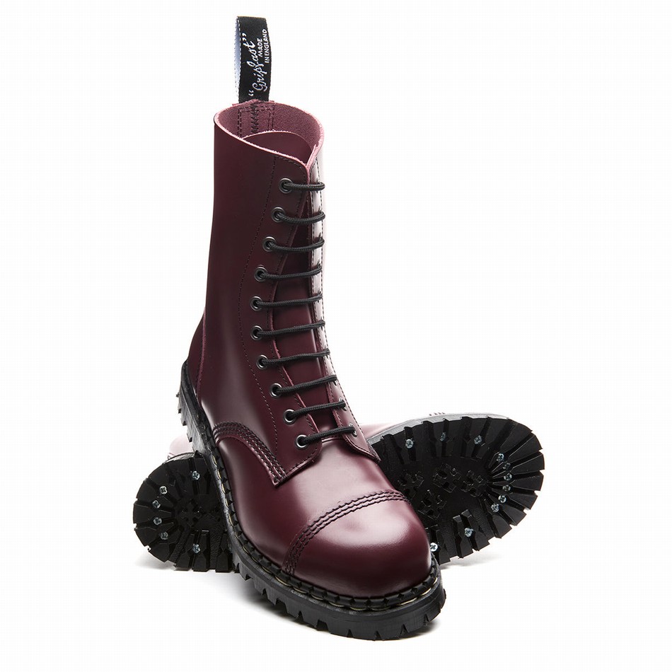 Solovair Hi-Shine 10 Eye Steel Toe Capped Derby Støvler Dame Rød | GF10-1980-OX-035
