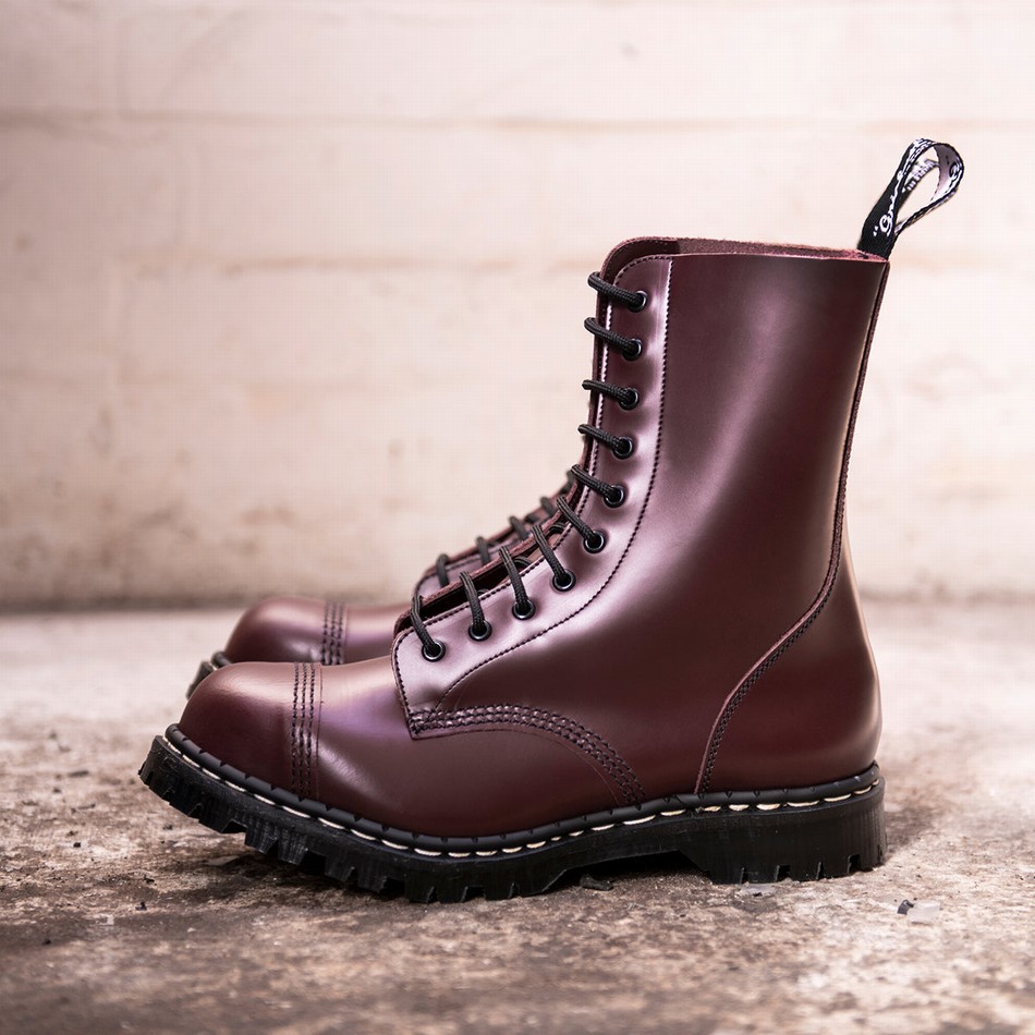Solovair Hi-Shine 10 Eye Steel Toe Capped Derby Støvler Dame Rød | GF10-1980-OX-035