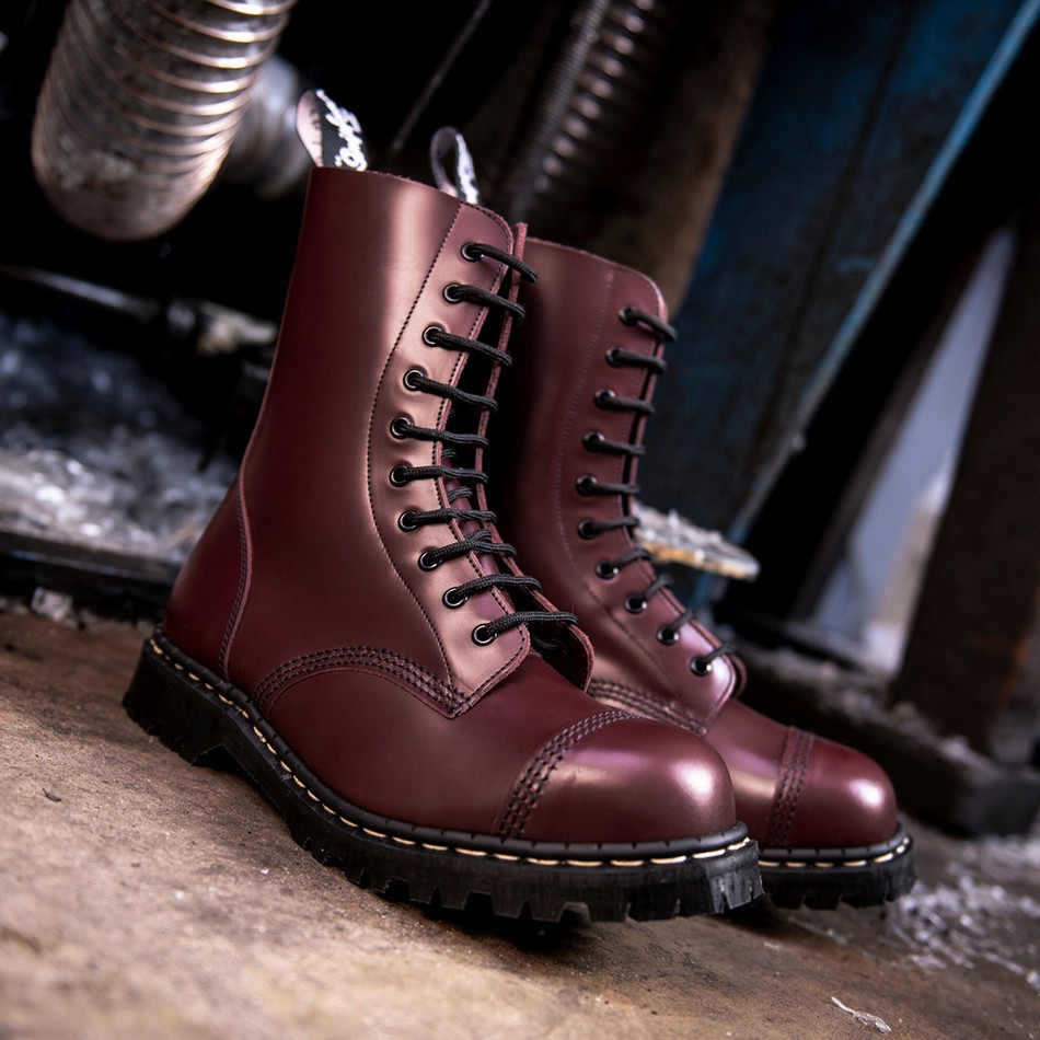 Solovair Hi-Shine 10 Eye Steel Toe Capped Derby Støvler Dame Rød | GF10-1980-OX-035