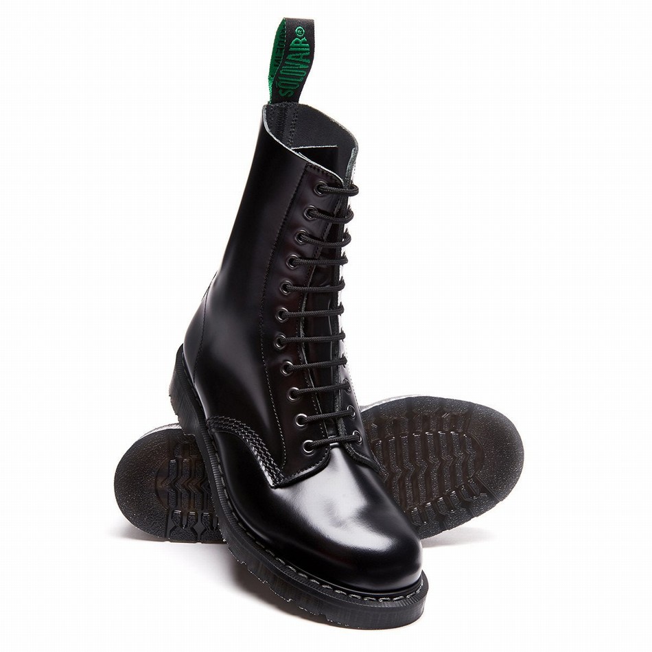 Solovair Hi-Shine 11 Eye Derby Støvler Herre Sort | S11-981-BK-G-035