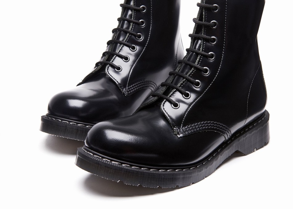 Solovair Hi-Shine 11 Eye Derby Støvler Herre Sort | S11-981-BK-G-035