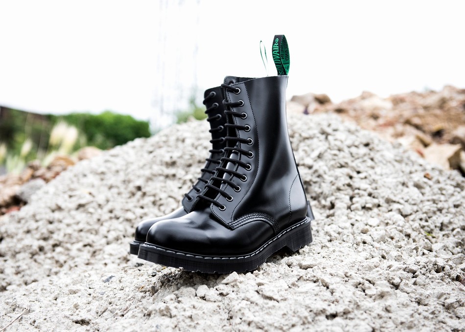 Solovair Hi-Shine 11 Eye Derby Støvler Herre Sort | S11-981-BK-G-035