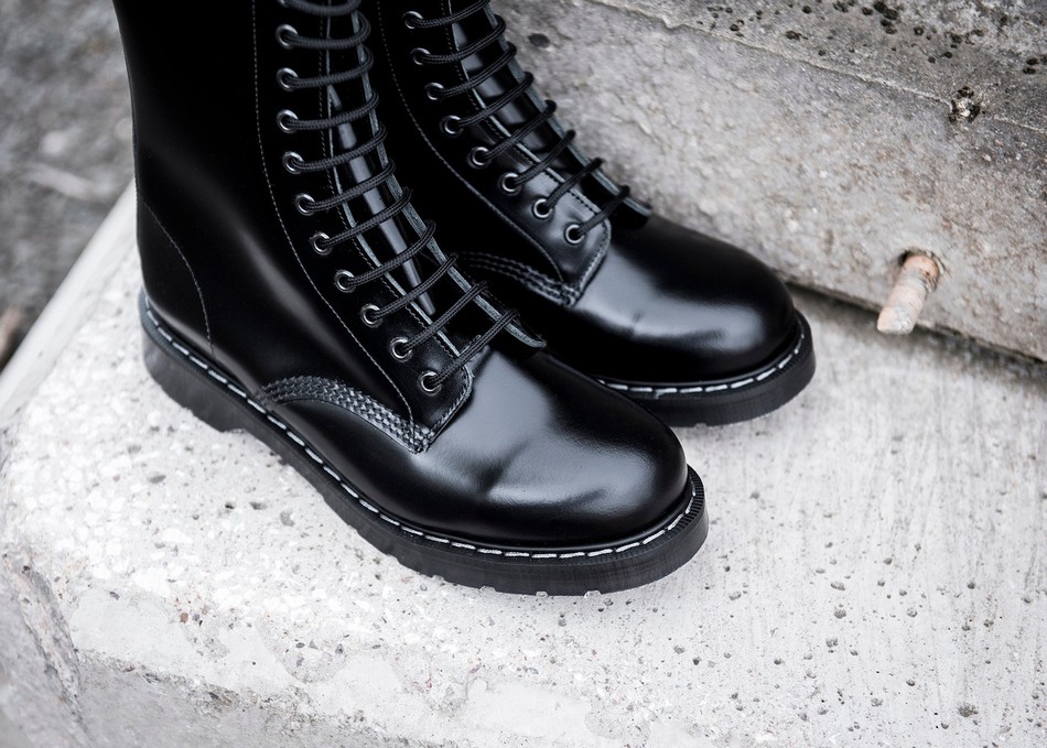 Solovair Hi-Shine 11 Eye Derby Støvler Herre Sort | S11-981-BK-G-035
