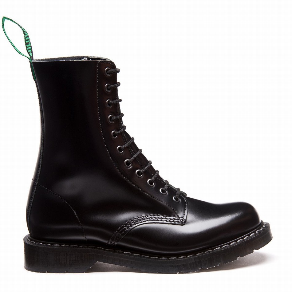 Solovair Hi-Shine 11 Eye Derby Støvler Herre Sort | S11-981-BK-G-035