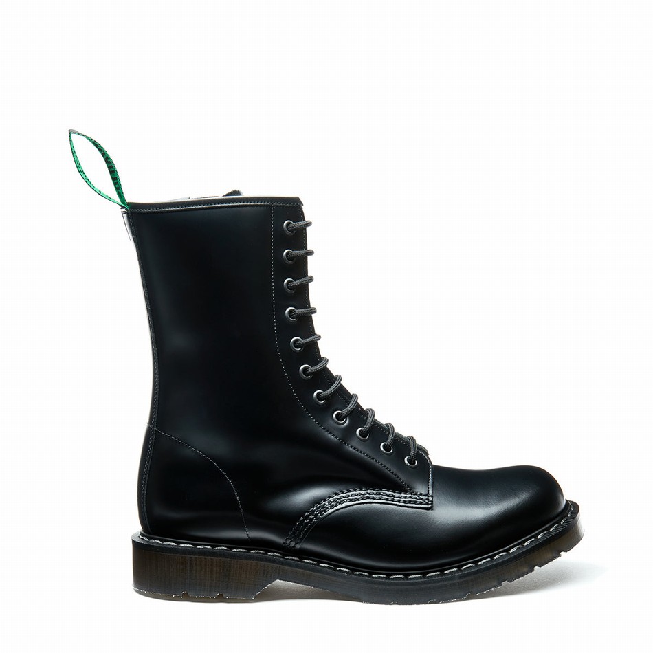 Solovair Hi-Shine 11 Eye Zip Derby Støvler Dame Sort | S11-981-BK-ZIP-G-030