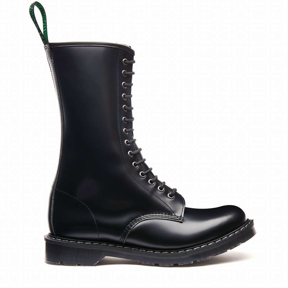 Solovair Hi-Shine 14 Eye Zip Derby Støvler Herre Sort | S14-14-BK-ZIP-G-030