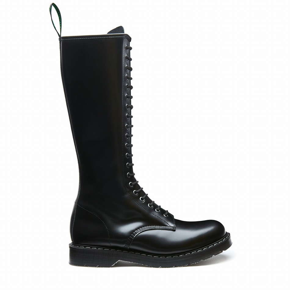 Solovair Hi-Shine 20 Eye Zip Derby Støvler Herre Sort | S20-20-BK-ZIP-G-030