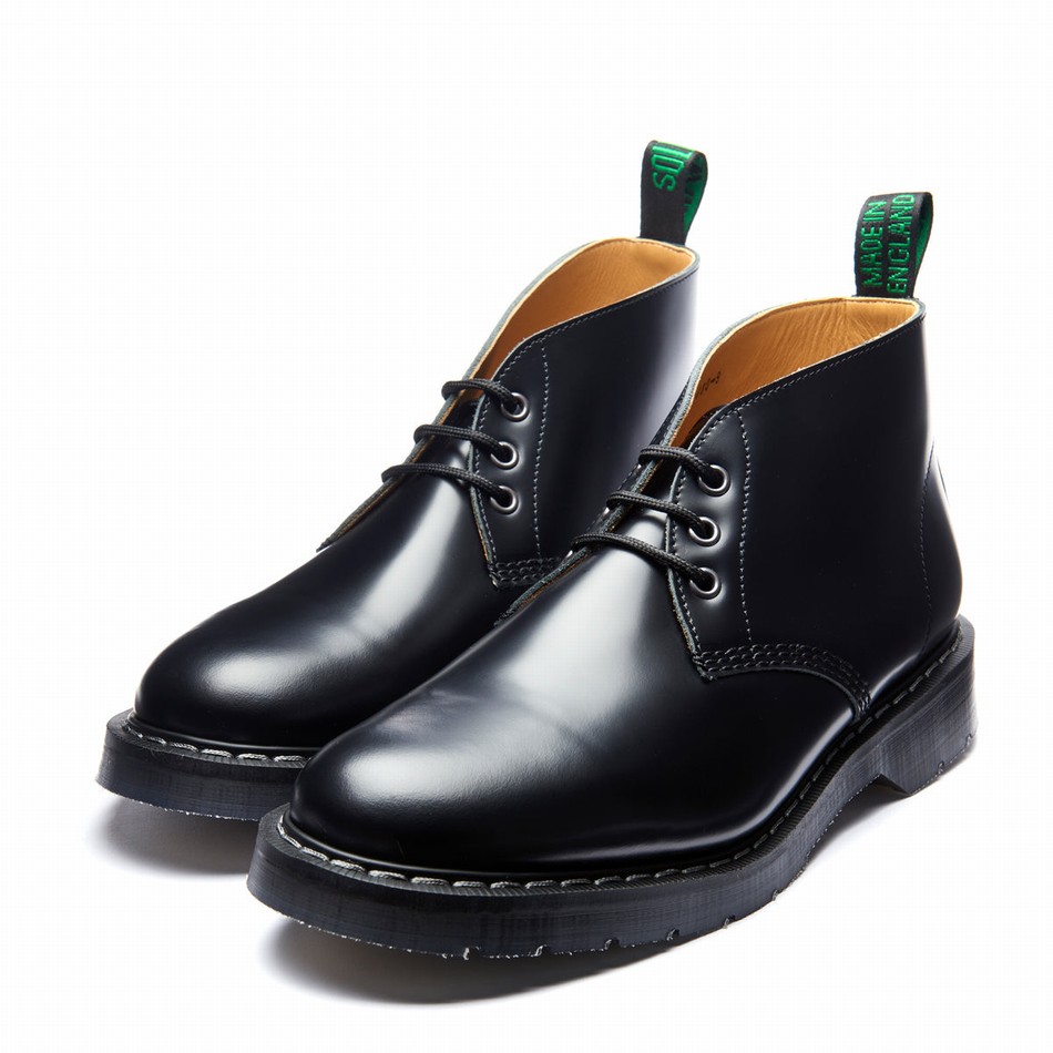 Solovair Hi-Shine 3 Eye Chukka Støvler Herre Sort | S3-080-BK-G-030