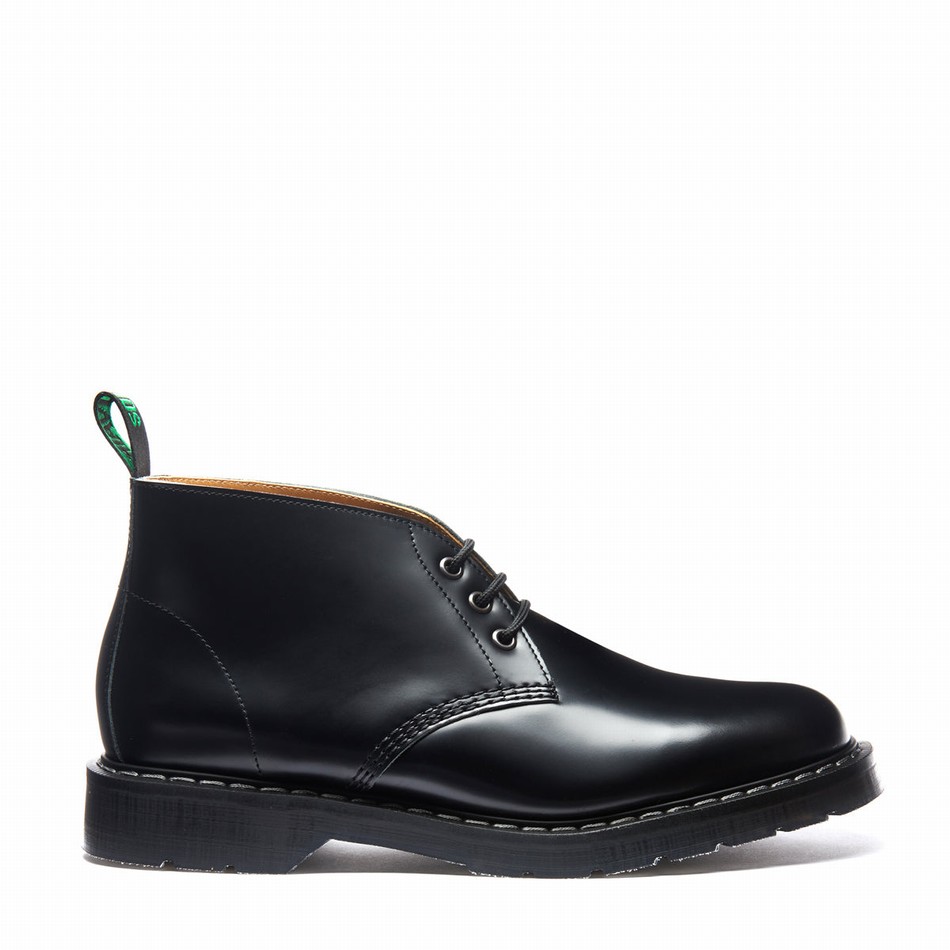 Solovair Hi-Shine 3 Eye Chukka Støvler Herre Sort | S3-080-BK-G-030