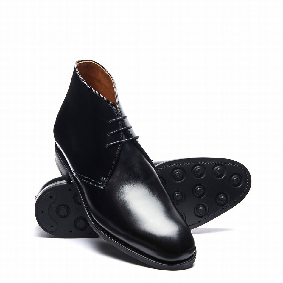 Solovair Hi-Shine 3 Eye Chukka Støvler Herre Sort | 103-379-060