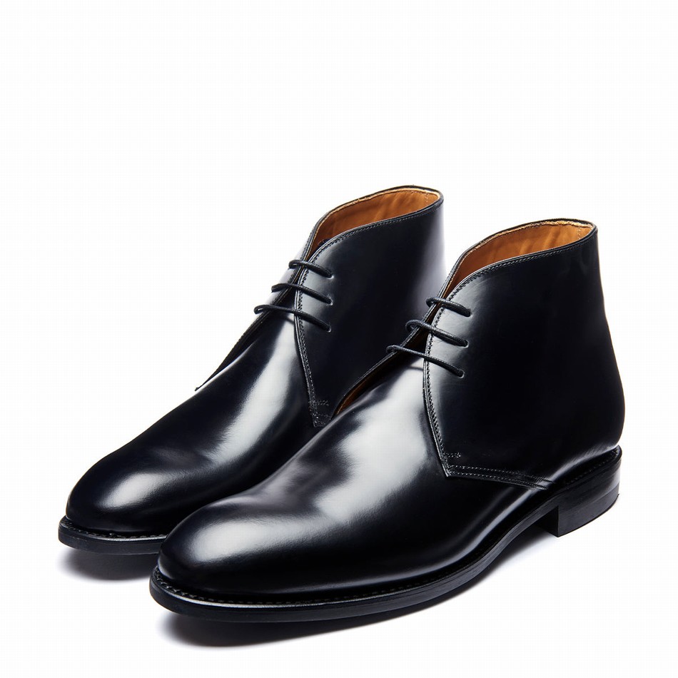 Solovair Hi-Shine 3 Eye Chukka Støvler Herre Sort | 103-379-060