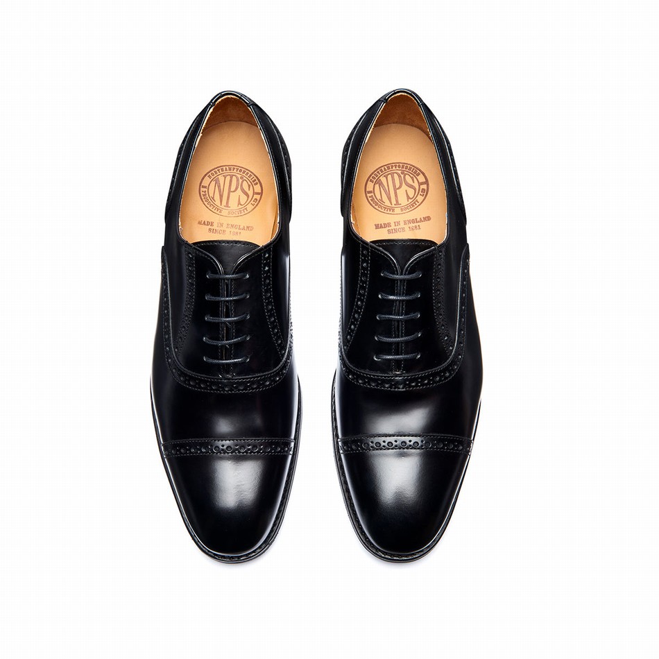 Solovair Hi-Shine 5 Eye Oxford Sko Herre Sort | 097-016-060