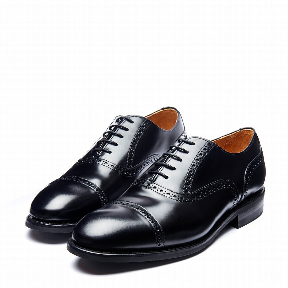 Solovair Hi-Shine 5 Eye Oxford Sko Herre Sort | 097-016-060