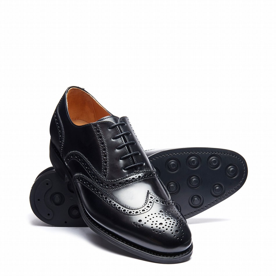 Solovair Hi-Shine 5 Eye Oxford Sko Herre Sort | 091-305-060