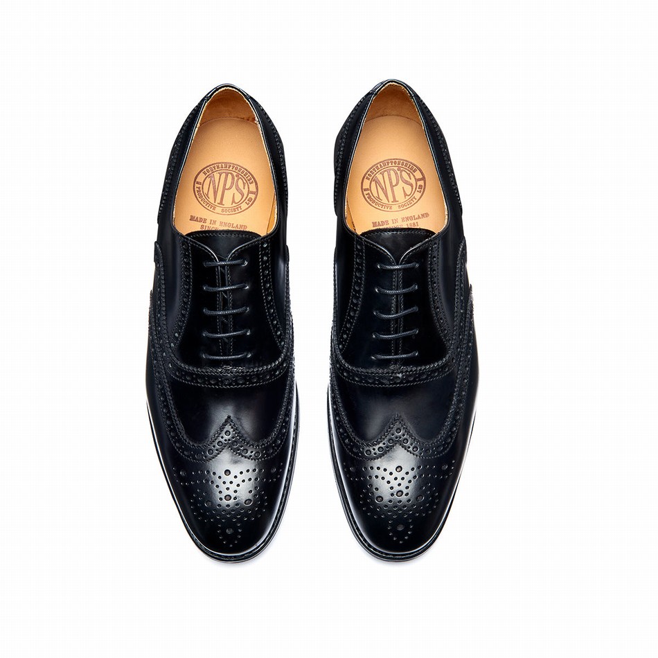 Solovair Hi-Shine 5 Eye Oxford Sko Herre Sort | 091-305-060