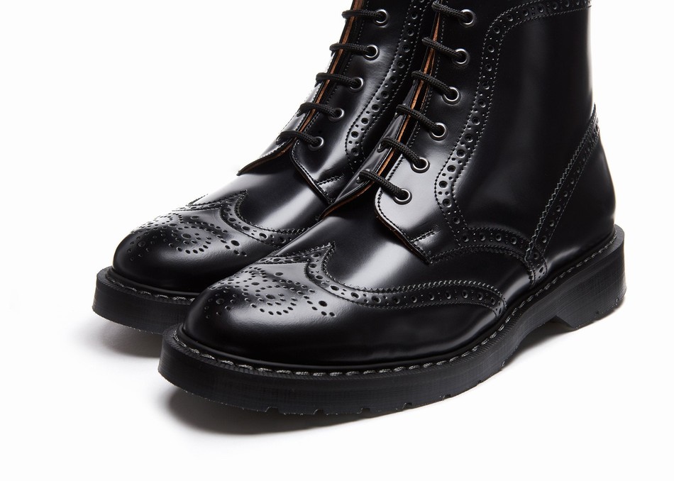 Solovair Hi-Shine 6 Eye Brogue Støvler Dame Sort | S6-019-BK-G-030