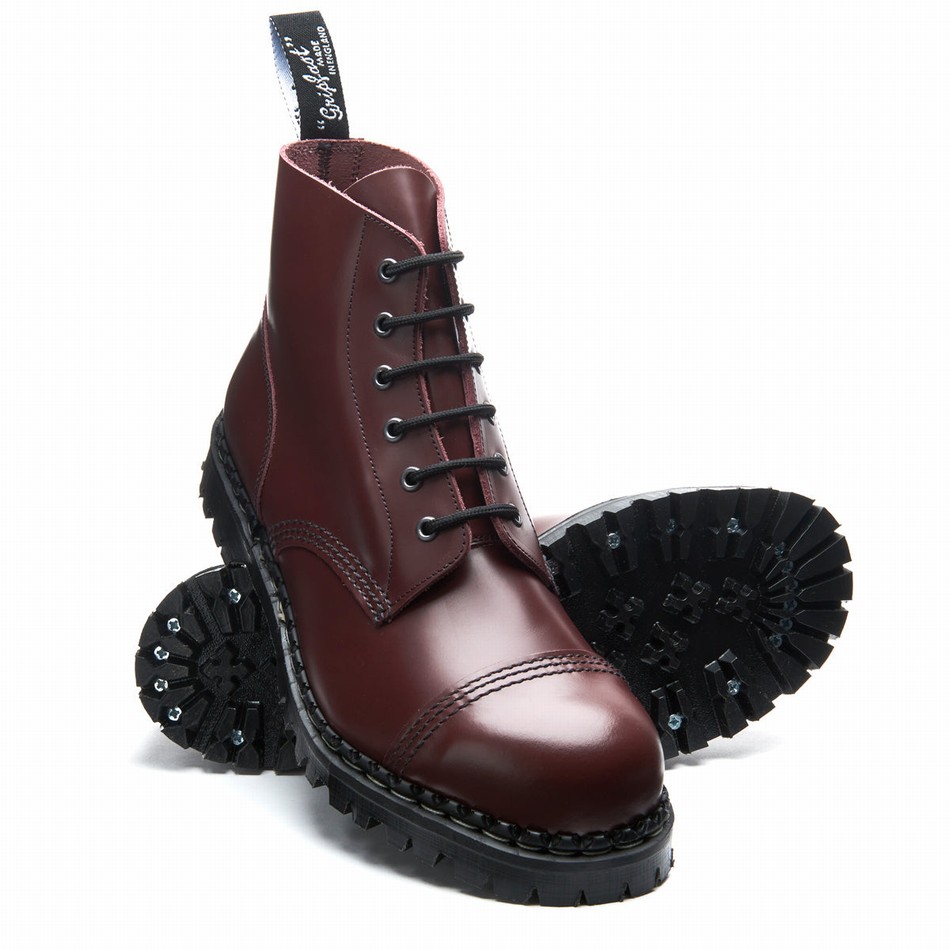 Solovair Hi-Shine 6 Eye Steel Toe Capped Derby Støvler Herre Rød | GF6-1710-OX-030