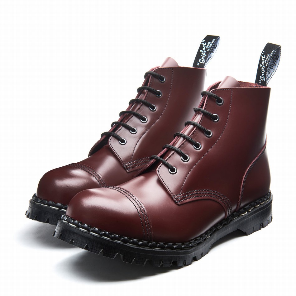 Solovair Hi-Shine 6 Eye Steel Toe Capped Derby Støvler Herre Rød | GF6-1710-OX-030