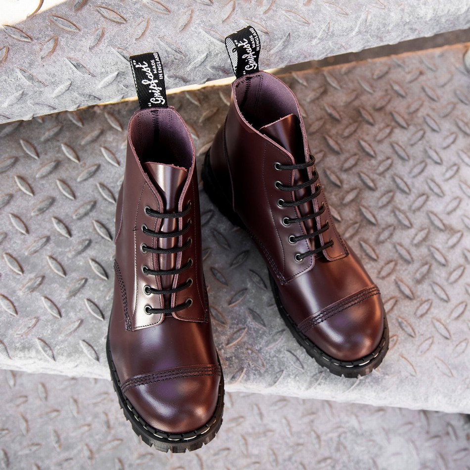 Solovair Hi-Shine 6 Eye Steel Toe Capped Derby Støvler Herre Rød | GF6-1710-OX-030