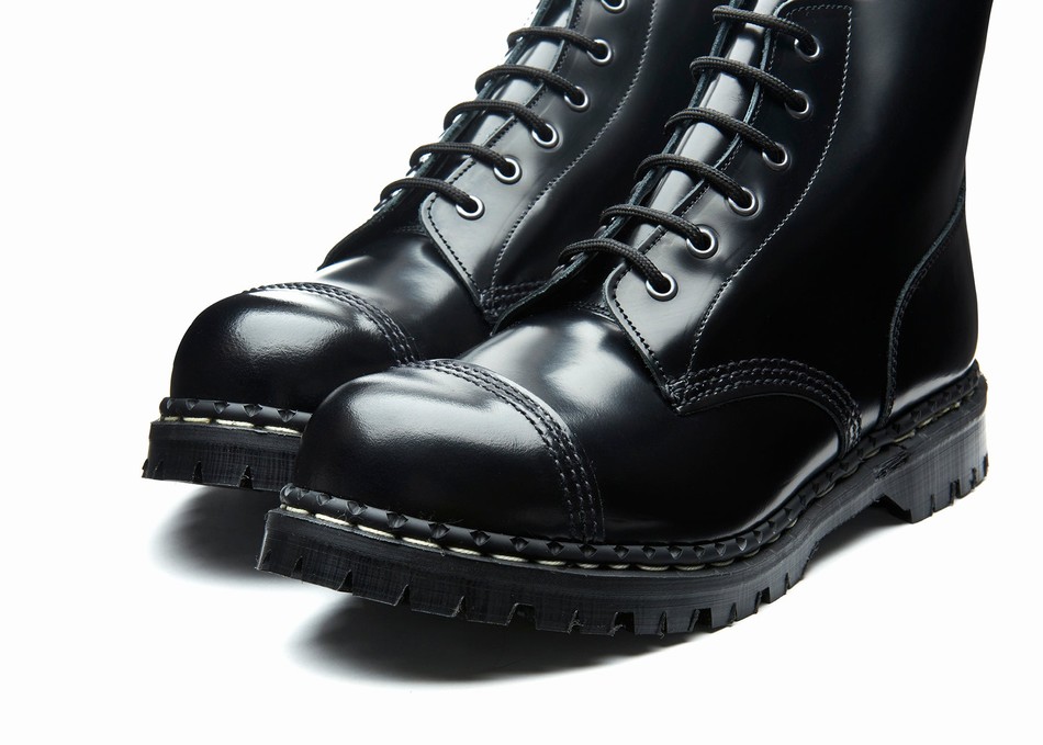 Solovair Hi-Shine 6 Eye Steel Toe Capped Derby Støvler Herre Sort | GF6-1710-BK-030