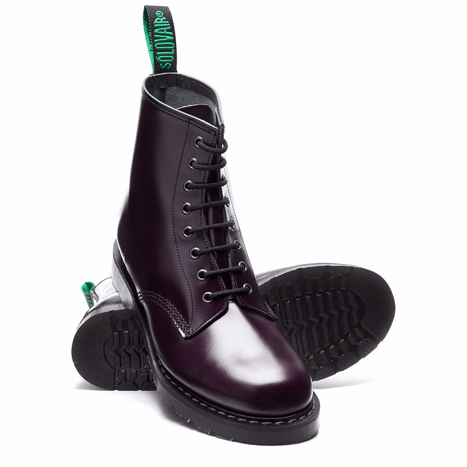 Solovair Hi-Shine 8 Eye Derby Støvler Dame Lilla | S8-551-PUR-G-030
