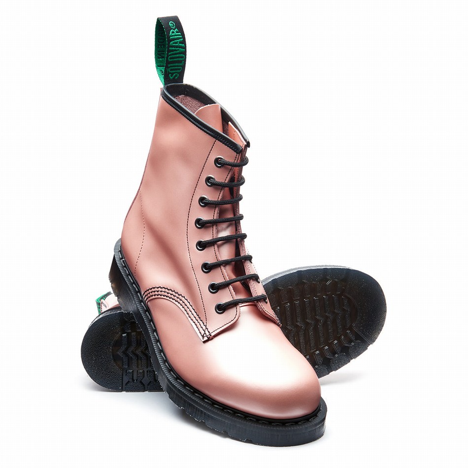 Solovair Hi-Shine 8 Eye Derby Støvler Dame Lyserød | S8-551-PK-IR-G-035