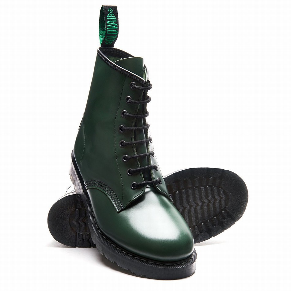 Solovair Hi-Shine 8 Eye Derby Støvler Herre Grøn | S8-551-GN-G-030