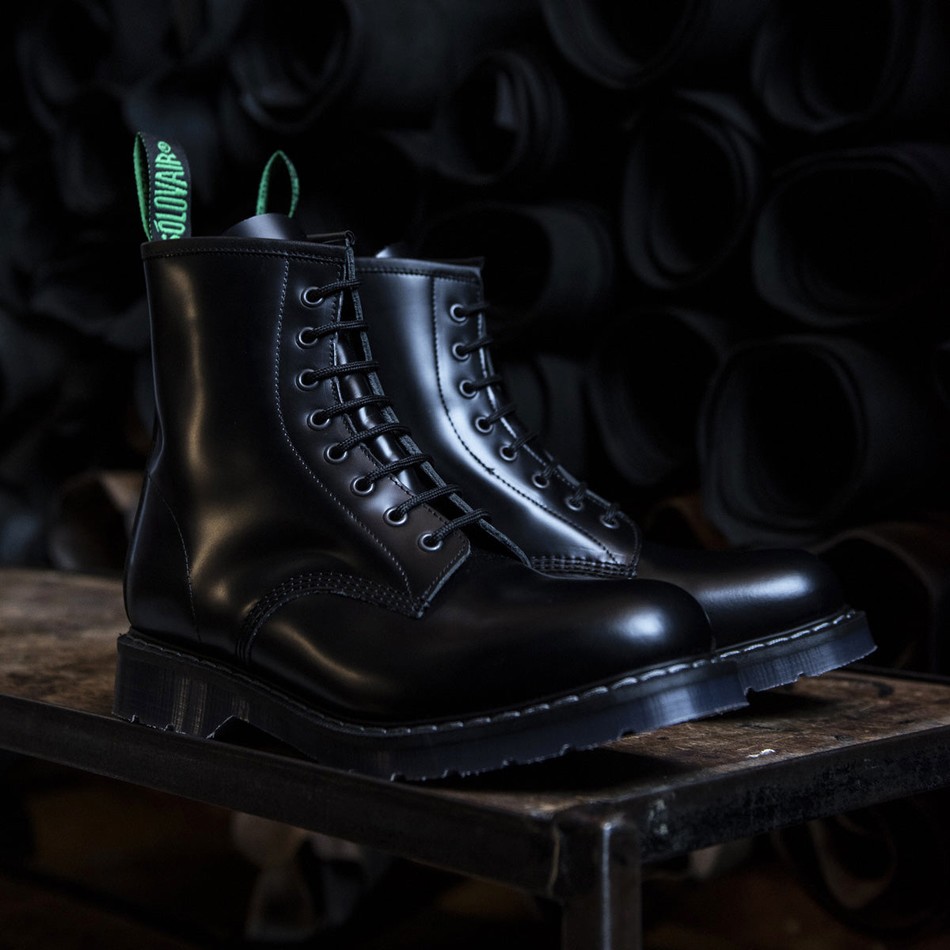 Solovair Hi-Shine 8 Eye Derby Støvler Herre Sort | S8-551-BK-G-030