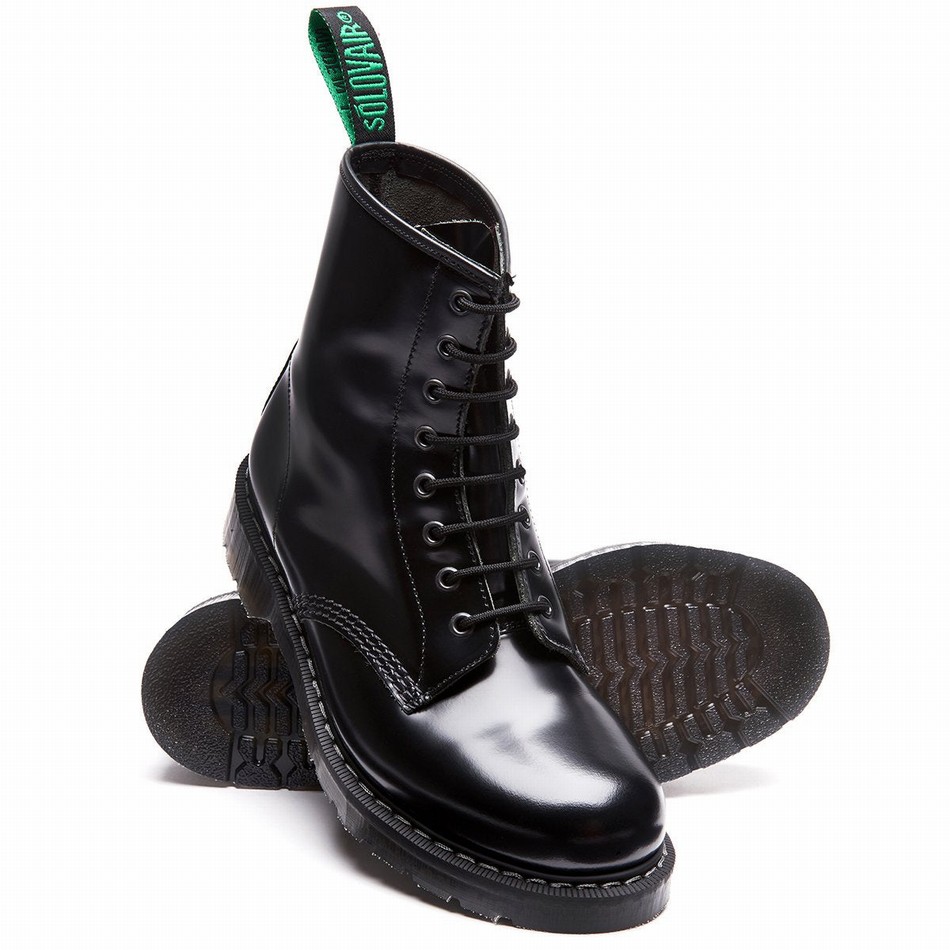 Solovair Hi-Shine 8 Eye Derby Støvler Herre Sort | S8-551-BK-G-030