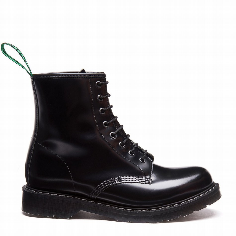 Solovair Hi-Shine 8 Eye Derby Støvler Herre Sort | S8-551-BK-G-030