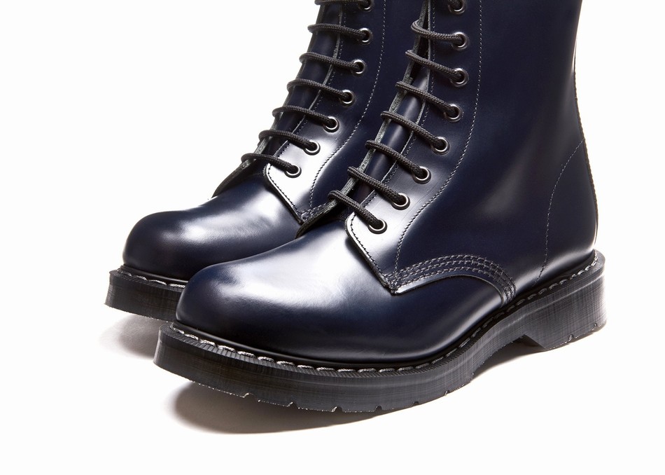 Solovair Hi-Shine 8 Eye Derby Støvler Herre Mørkeblå | S8-551-NV-G-035