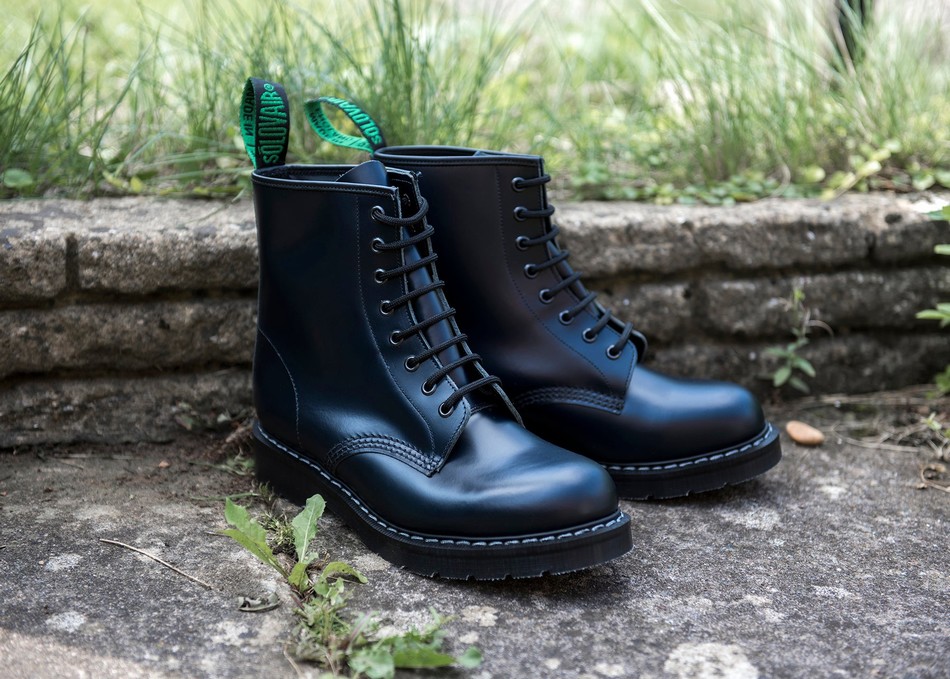 Solovair Hi-Shine 8 Eye Derby Støvler Herre Mørkeblå | S8-551-NV-G-035