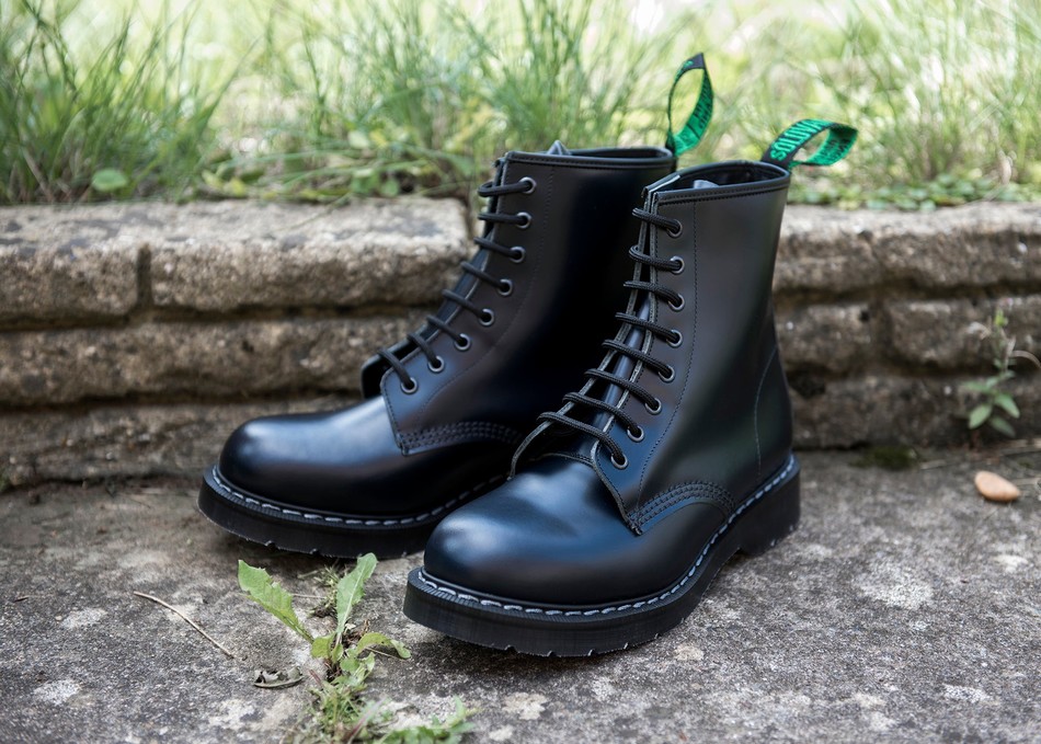 Solovair Hi-Shine 8 Eye Derby Støvler Herre Mørkeblå | S8-551-NV-G-035